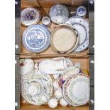 Miscellaneous ceramics, 19th c and later, including Imari palette teaware, Willow pattern salad