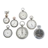Two silver lever lady's watches, late 19th c and five various other lever and cylinder watches,