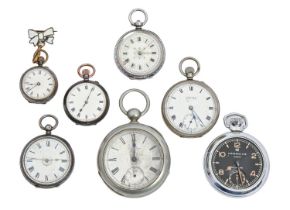 Two silver lever lady's watches, late 19th c and five various other lever and cylinder watches,