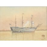 William E Cluett (Fl. late 19th c) - A First Rate Ship of the Line, signed, pen, ink, pencil and