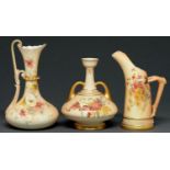 A Grainger's Worcester ewer and a Royal Worcester vase and tusk shaped jug, 1897, 1898 and 1902,