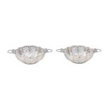 A pair of Edwardian silver wirework sweetmeat baskets in the form of salt cellars, 12cm l, by