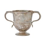 A George II silver cup, with plain girdle, on moulded foot, engraved with armorials, 13cm h, fully