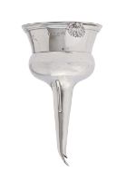 A George III silver wine funnel, the detachable strainer with reeded rim and shell lug, 14.5cm h, by
