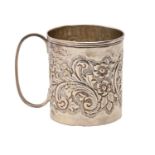 An Edwardian silver christening mug, stamped with scrolling foliage, 65mm h, by Cooper Brothers &