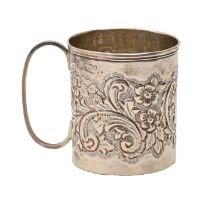 An Edwardian silver christening mug, stamped with scrolling foliage, 65mm h, by Cooper Brothers &