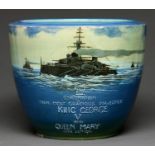 A rare Mintons commemorative earthenware jardiniere, 1911, painted in the impasto  manner by R Dean,