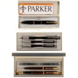 A Parker fountain pen and two Parker pen sets, boxed (3 boxes) Good condition