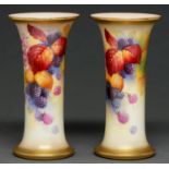 A pair of Royal Worcester spill vases, 1938, painted by K Blake, both signed, with blackberries
