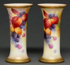 A pair of Royal Worcester spill vases, 1938, painted by K Blake, both signed, with blackberries