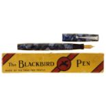 A Mabie, Todd & Co Ltd blue celluloid "Blackbird" fountain pen, boxed Good condition, the yellow box