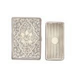 A Victorian silver card case, engraved with scrolling foliage, lined in mushroom silk, 10cm, by