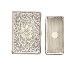 A Victorian silver card case, engraved with scrolling foliage, lined in mushroom silk, 10cm, by