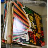 Vintage vinyl records. A used DJ collection, reggae and dancehall, including some DJ promo copies,