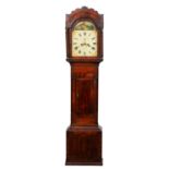 A Victorian eight day mahogany longcase clock, Geo. Claridge Chepstow, the 12.5" breakarched painted