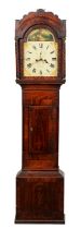 A Victorian eight day mahogany longcase clock, Geo. Claridge Chepstow, the 12.5" breakarched painted