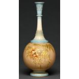 A Royal Worcester bottle shaped vase, 1894, decorated with laburnum and raised gilt foliage on a