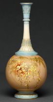 A Royal Worcester bottle shaped vase, 1894, decorated with laburnum and raised gilt foliage on a