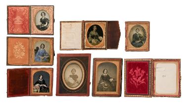 Victorian photographs. Seven wet collodion positives ('ambrotype') portraits of young women, in