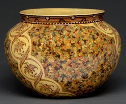 A Minton earthenware jardiniere, late 19th c, transfer printed in sepia with flowers, the brown