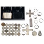 Miscellaneous silver articles, to include two pectoral crosses, a bar pendant, locket, Concorde