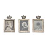 One and a pair of Victorian silver postage stamp sized photograph frames, with crown surmount,