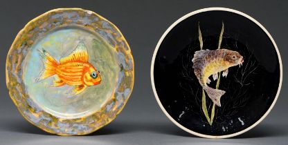 Two Quimper faience plates, 20th c, painted by P Lamic or Guy Trevoux, both signed, with a fish,