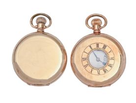 Two gold-plated hunting and half hunting cased keyless lever watches, early 20th c, 50mm diam