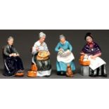 Four Royal Doulton earthenware figures, late 20th c, comprising Embroidering, The Cup of Tea, The