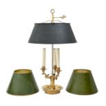 A gilt lacquered brass lampe bouillotte, 20th c, in French Empire style, black painted metal