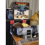 Tools. A Makita bench disc grinder, a Black & Decker woodworker, further power tools, router and