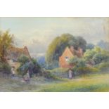 Frank Gresley (1855-1936) - Country Cottages South Derbyshire, signed, watercolour, 19 x 27.5cm