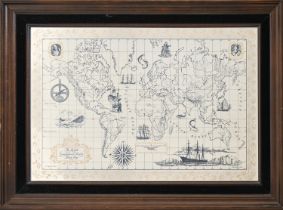 An Elizabeth II etched silver Royal Geographical Society map, 37 x 56cm, by John Pinches Ltd, London