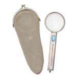 An Edwardian silver magnifying glass, the handle incorporating a pencil, 11cm, by William Hornby,