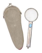 An Edwardian silver magnifying glass, the handle incorporating a pencil, 11cm, by William Hornby,