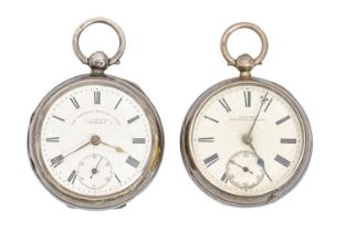 Two English silver lever watches, 51mm diam, both Chester, 1891 and 1901 Front joint of one watch