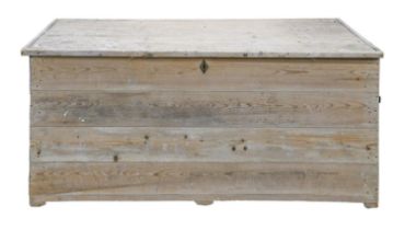 A Victorian or Edwardian boarded pine trunk, 62cm h; 59 x 140cm Hinges damaged or lacking, much