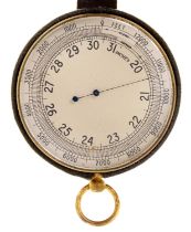 A lacquered brass pocket aneroid barometer, marked T Wheeler London 238/45, 68mm diam, cased Lacquer