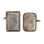 Two Edwardian and George V silver vesta cases, 52 and 56mm, both Birmingham, maker's mark poorly