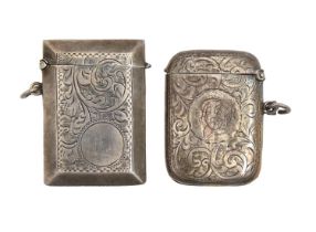 Two Edwardian and George V silver vesta cases, 52 and 56mm, both Birmingham, maker's mark poorly