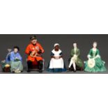 Five Royal Doulton earthenware figures, comprising Past Glory, A Lady from Williamsburg, A Gentleman