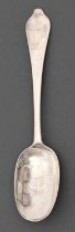 A Queen Anne silver tablespoon, Dog Nose pattern, initialled IB and dated  1709, by William