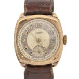 A Limit III 9ct gold cushion shaped gentleman's wristwatch, 27 x 28mm, Birmingham 1949 Movement