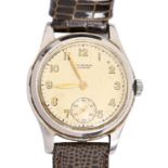 A J W Benson stainless steel wristwatch, 31mm diam Movement running when wound, old dust and dirt