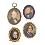 English School, 19th c - Portrait Miniatures of a Lady and a Gentleman, ivory, oval, 44 and 49mm,