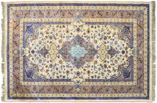 An Isfahan silk rug, 132 x 220cm Localised stains and slightly creased from having been long rolled,