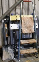 Miscellaneous items, snooker cues, garden tools, step ladders, workmate and drainage rods Mixed