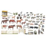 William Britains. Miscellaneous hollow cast and painted lead alloy farm animals, a wagon, etc