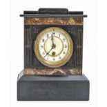 A French noir belge and marble mantel clock, late 19th c, pendulum, 27.5cm h Good condition,