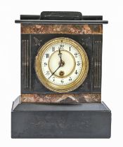 A French noir belge and marble mantel clock, late 19th c, pendulum, 27.5cm h Good condition,